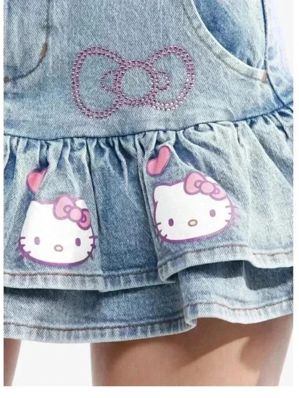 Hello Kitty Denim Ruffle Rhinestone Skirt Size MD - Picture 3 of 3